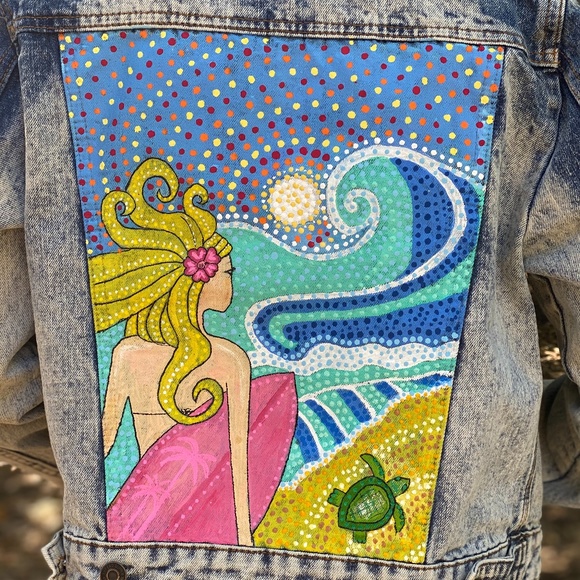Art From The Heart Jackets & Blazers - Surfer Girl Custom Painted denim jacket